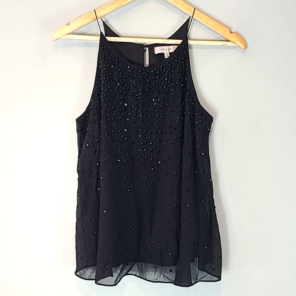 Milly Black Beaded Halter Tank Top